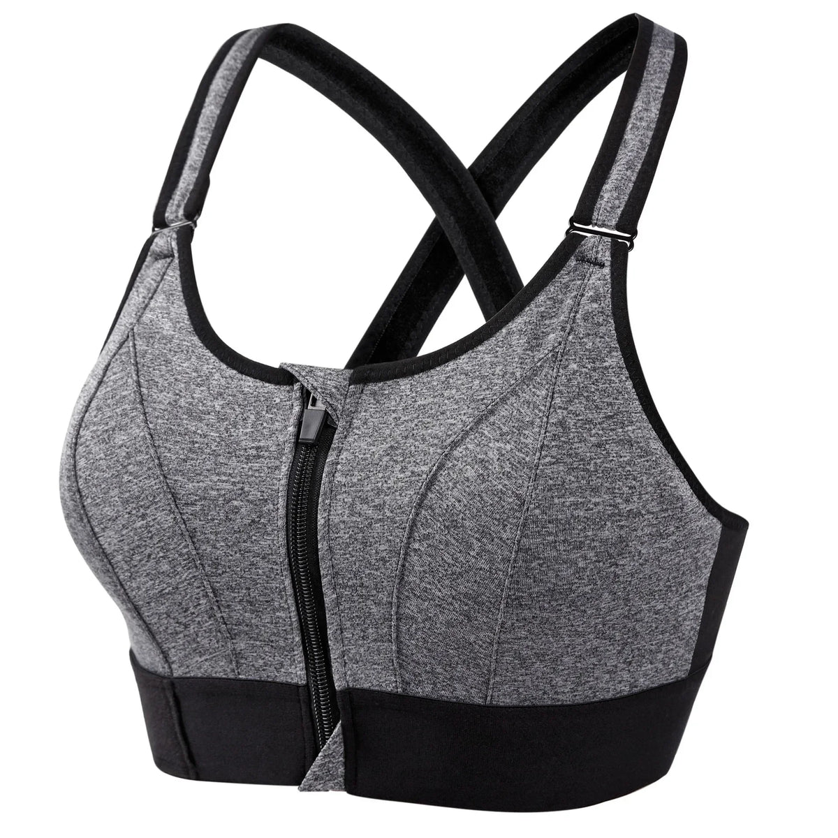 Women's Front Zip Cross Back Sports Bra