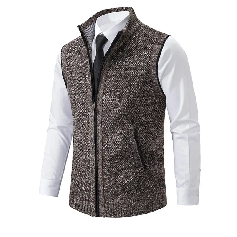Men's Stand Collar Zip Front Knit Vest