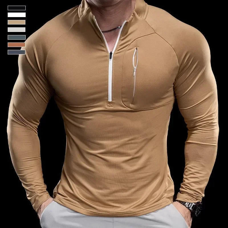 Stand Collar Half Zip Long Sleeve Running Training Top
