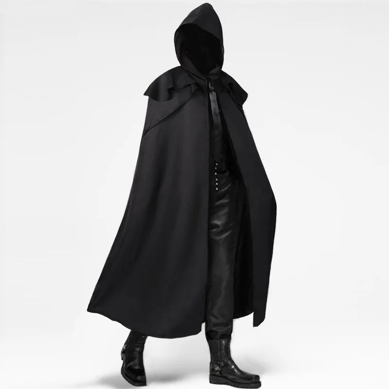 Long Hooded Tie Front Cape for Layering over Outfits