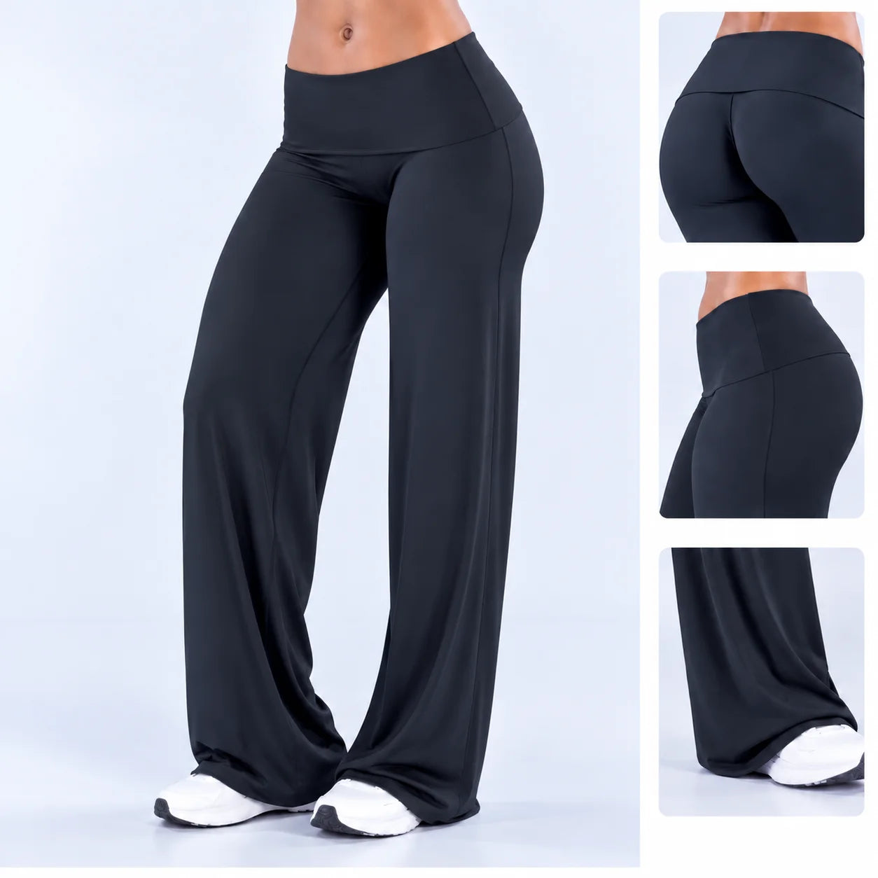 Women's High Waist Polyester Blend Wide Leg Pants for Yoga and Casual Wear