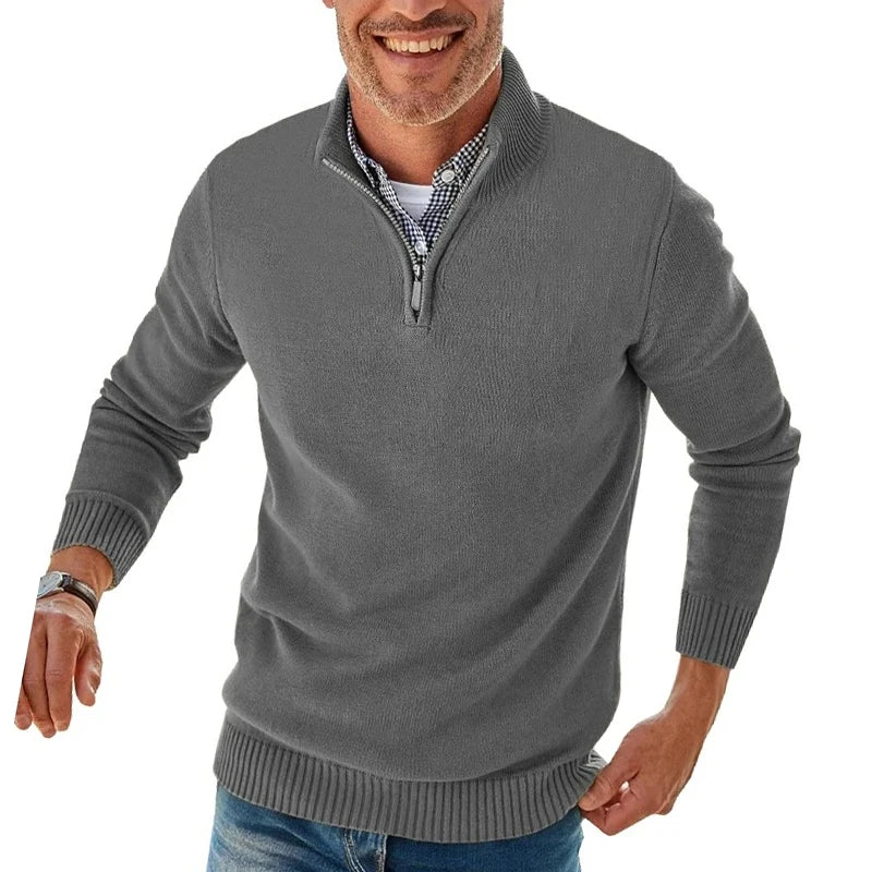 Men's Quarter Zip Long Sleeve Knit Sweater