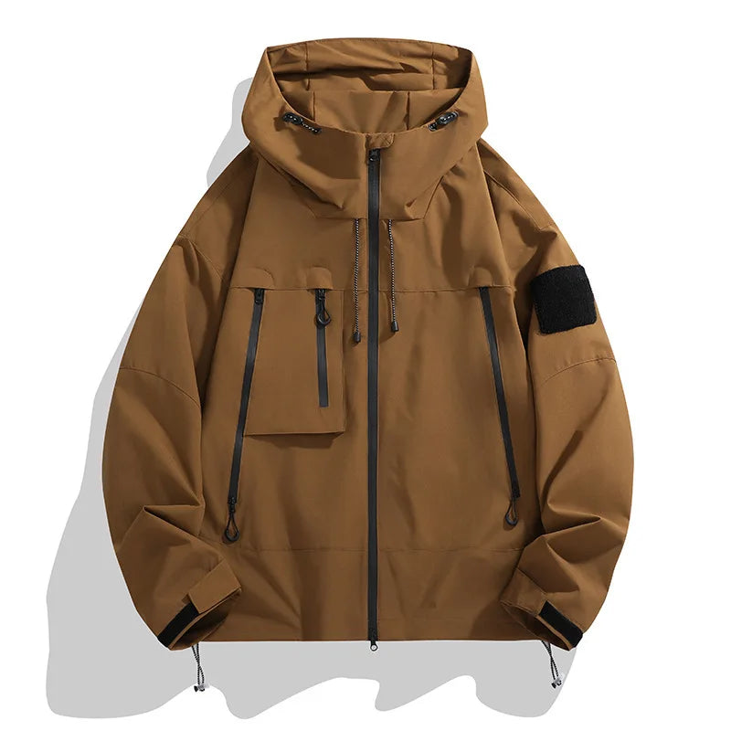 Hooded Long Sleeve Full Zip Outdoor Hiking Jacket with Pockets