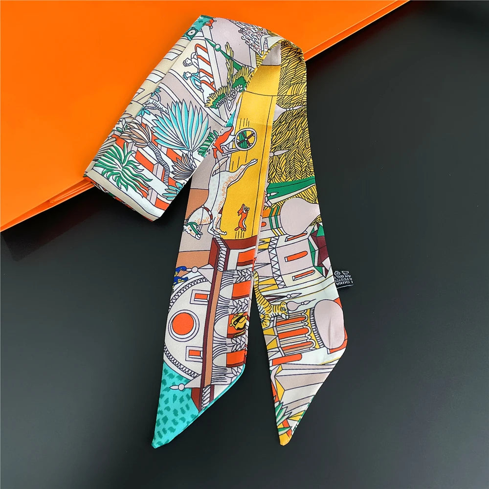 Horse Motif Skinny Scarf with Decorative Printed Patterns