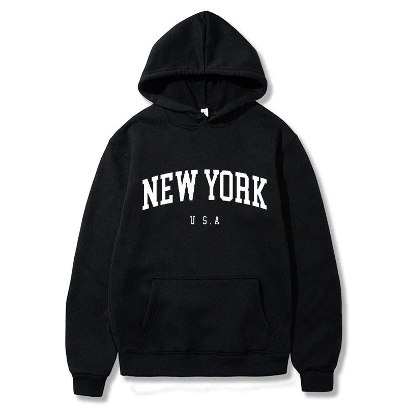 New York Letter-Print Long-Sleeve Pullover Hoodie
