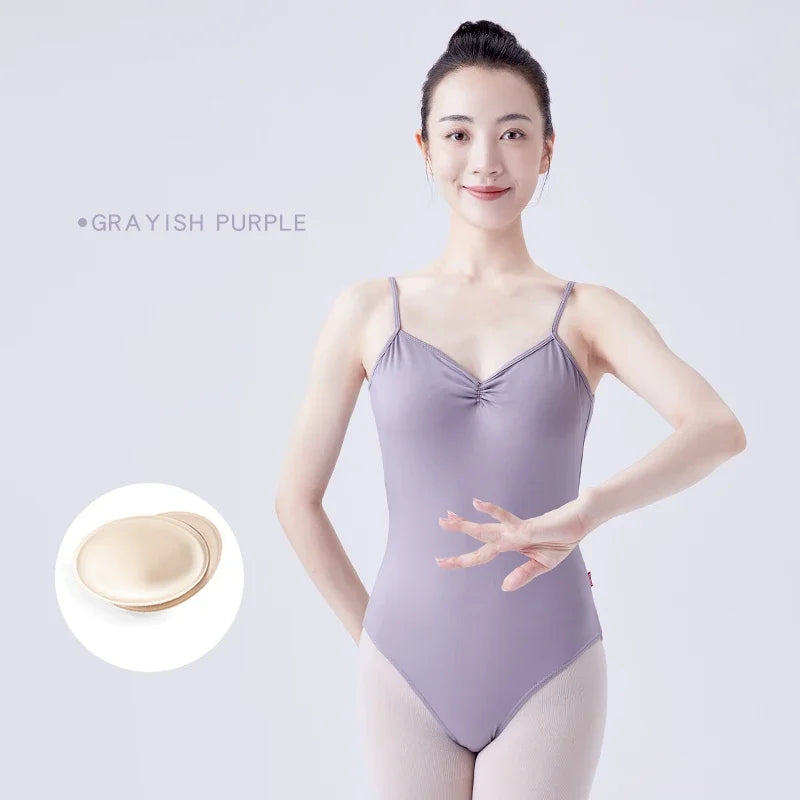 Women's Adjustable Strap Ballet Leotard with Ruched Front and Low Back