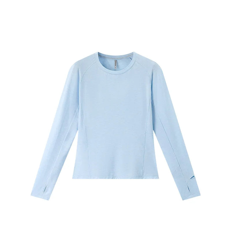 Crew Neck Long Sleeve Wool Blend Hiking Base Layer Shirt