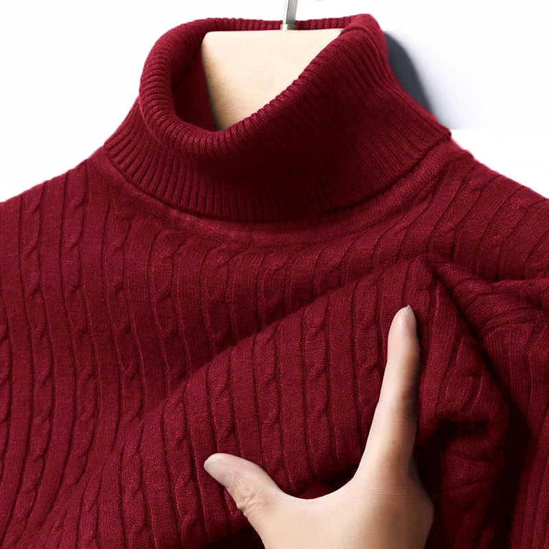 Men's Cable Knit Turtleneck Long Sleeve Sweater