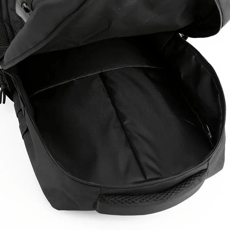 Tactical Style Backpack with Front Webbing and Multiple Zipper Compartments