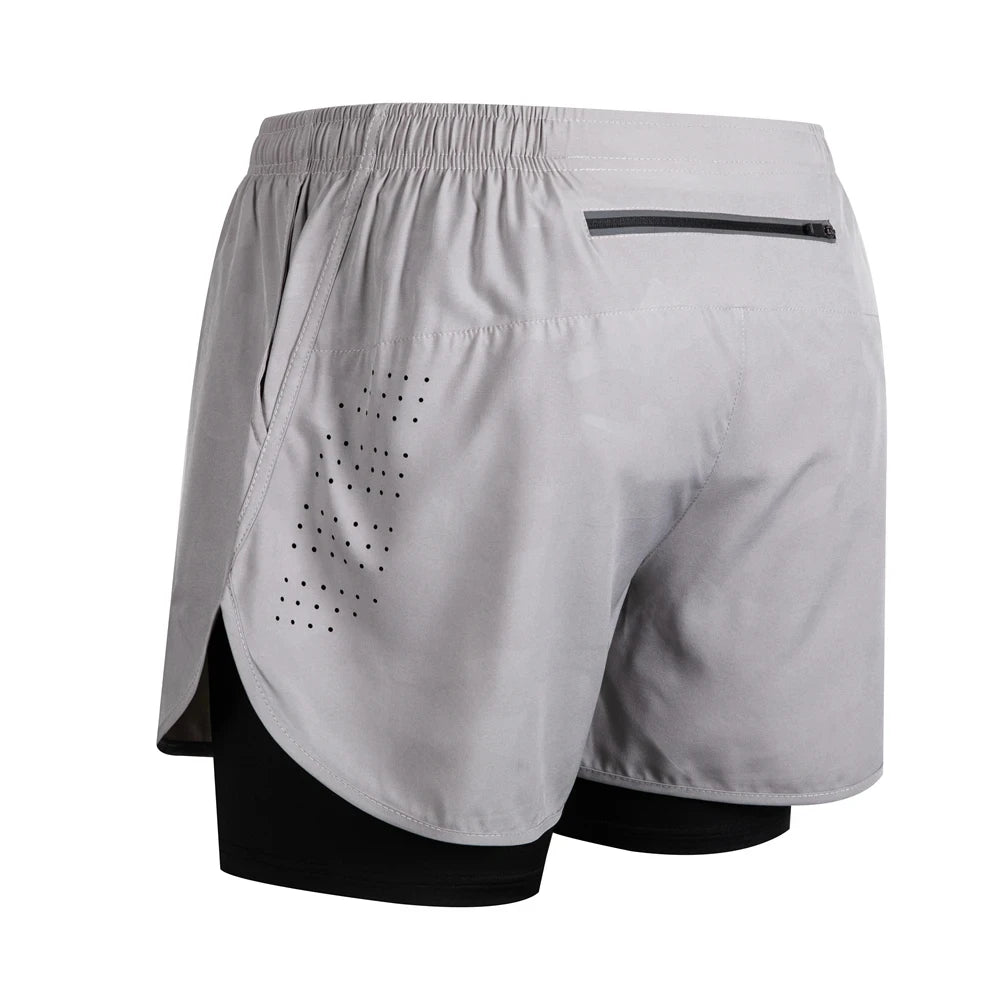 Men's Double Layer Running Shorts with Back Zipper Pocket
