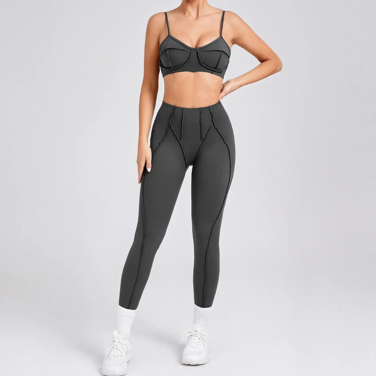 Women's Contrast Seam Bra And Leggings Yoga Set