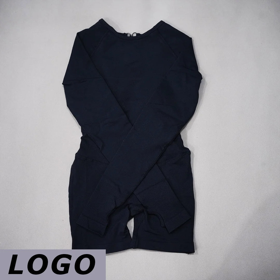 Women's Long Sleeve Nylon Blend Workout Romper with Open Back