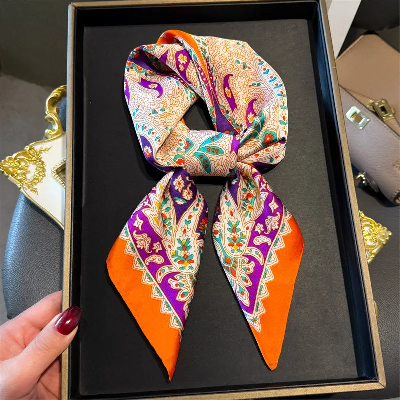 Chain Print Square Scarf with Decorative Border Designs