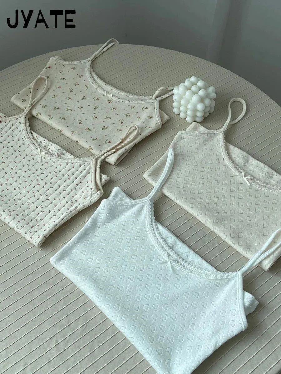 Women's Lace Trim Cotton Blend Camisole with Bow and Mixed Pattern Options