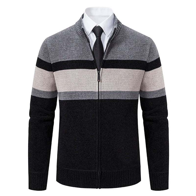 Men's Contrast Stripe Zip Front Knit Cardigan