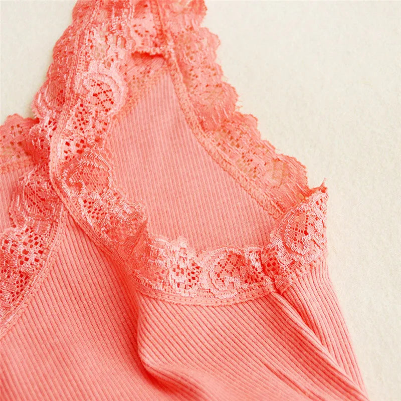 Women's Lace Trim Cotton Tank and Camisole Tops with Multiple Strap Styles