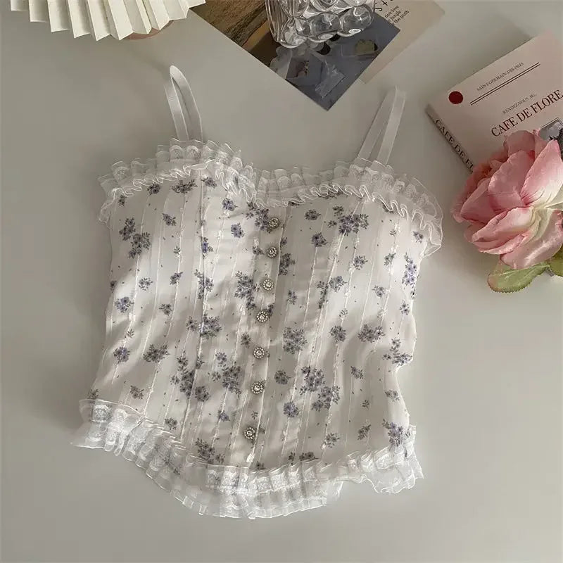 Women's Floral Lace Camisole with Thin Straps and a Fitted Silhouette