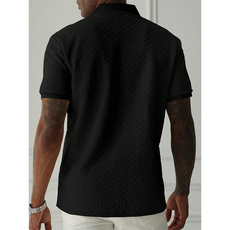 Men's Textured Short-Sleeve Regular-Fit Polo Shirt with Button Placket for Everyday Outfits