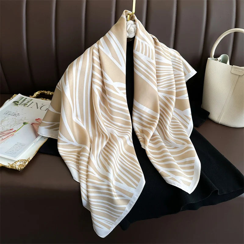Printed Large Square Scarf with Decorative Border Designs