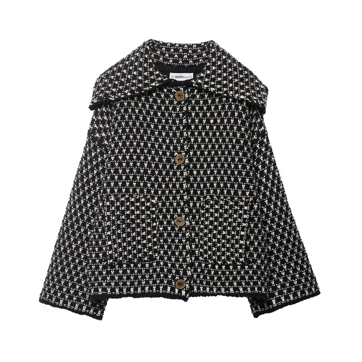 Women's Checked Button Front Shoulder Cape Cape Casual Knit Layer