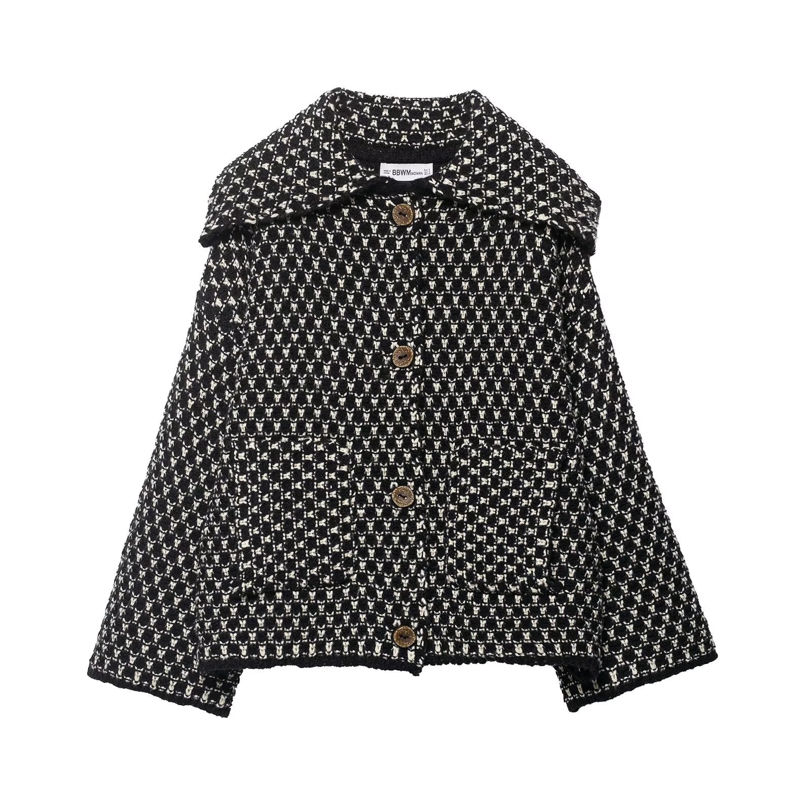 Women's Checked Button Front Shoulder Cape Cape Casual Knit Layer