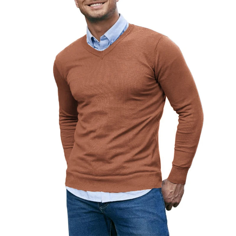 Men's V Neck Long Sleeve Knit Sweater