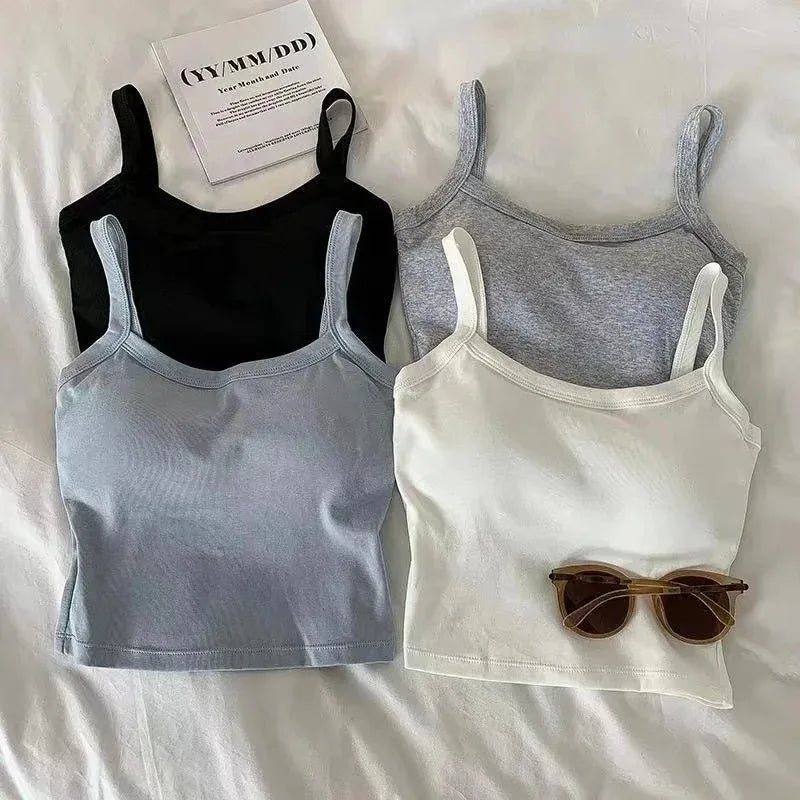 Women's Crop Top with Scoop Neckline, Wide Shoulder Straps, and Cropped Length