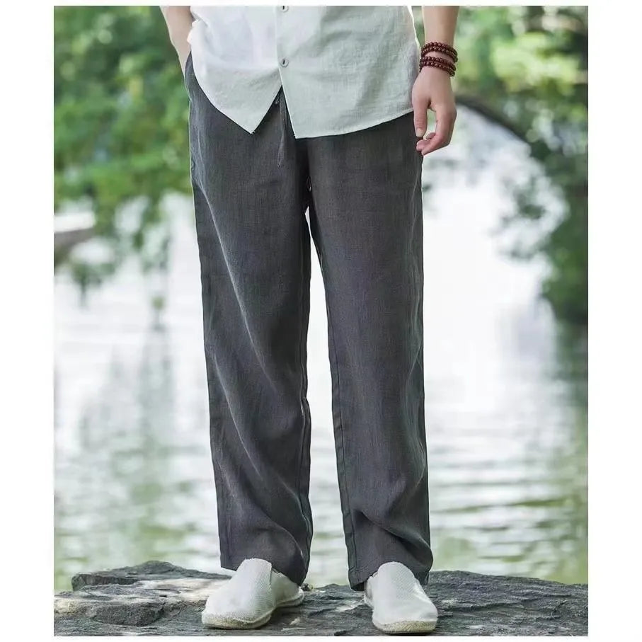 Men's Drawstring Straight Leg Cotton Pants