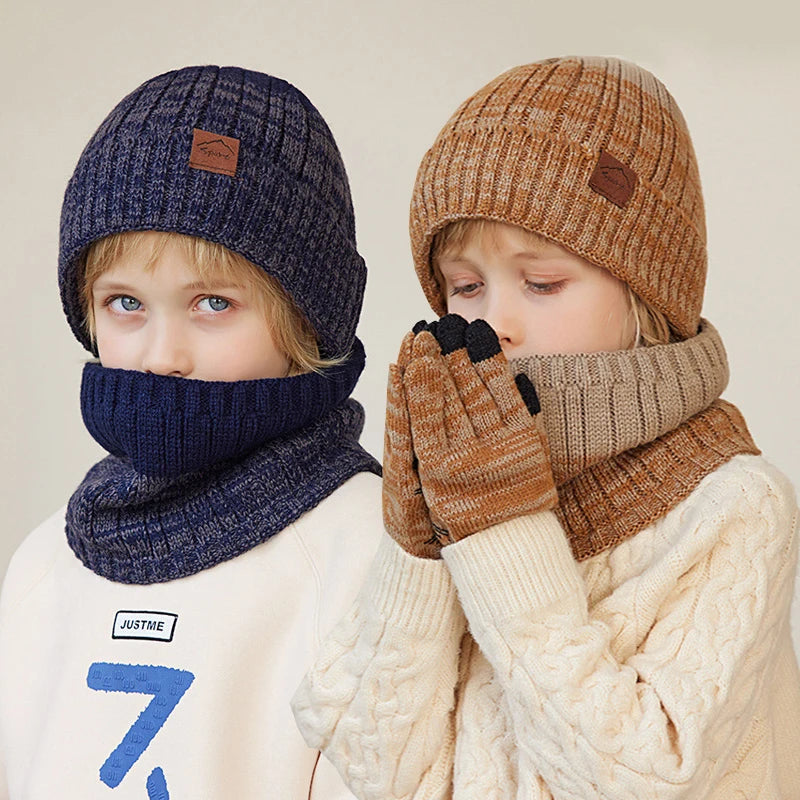 Kids' Knitted Hat Scarf and Gloves Set with Two or Three-Piece Options