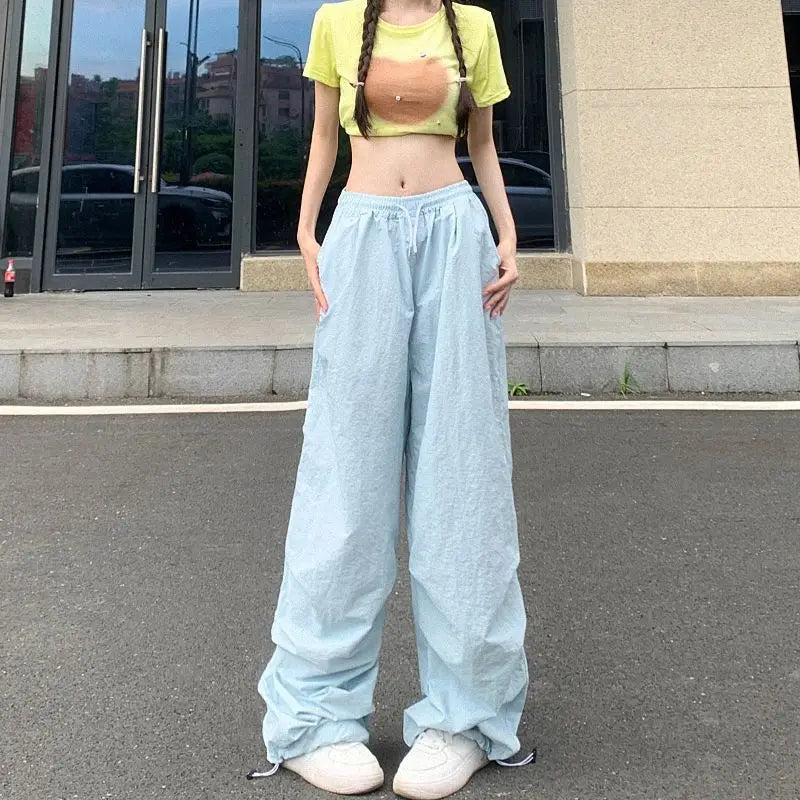 Women's Parachute Pants with Drawstring Waist and Adjustable Leg Openings