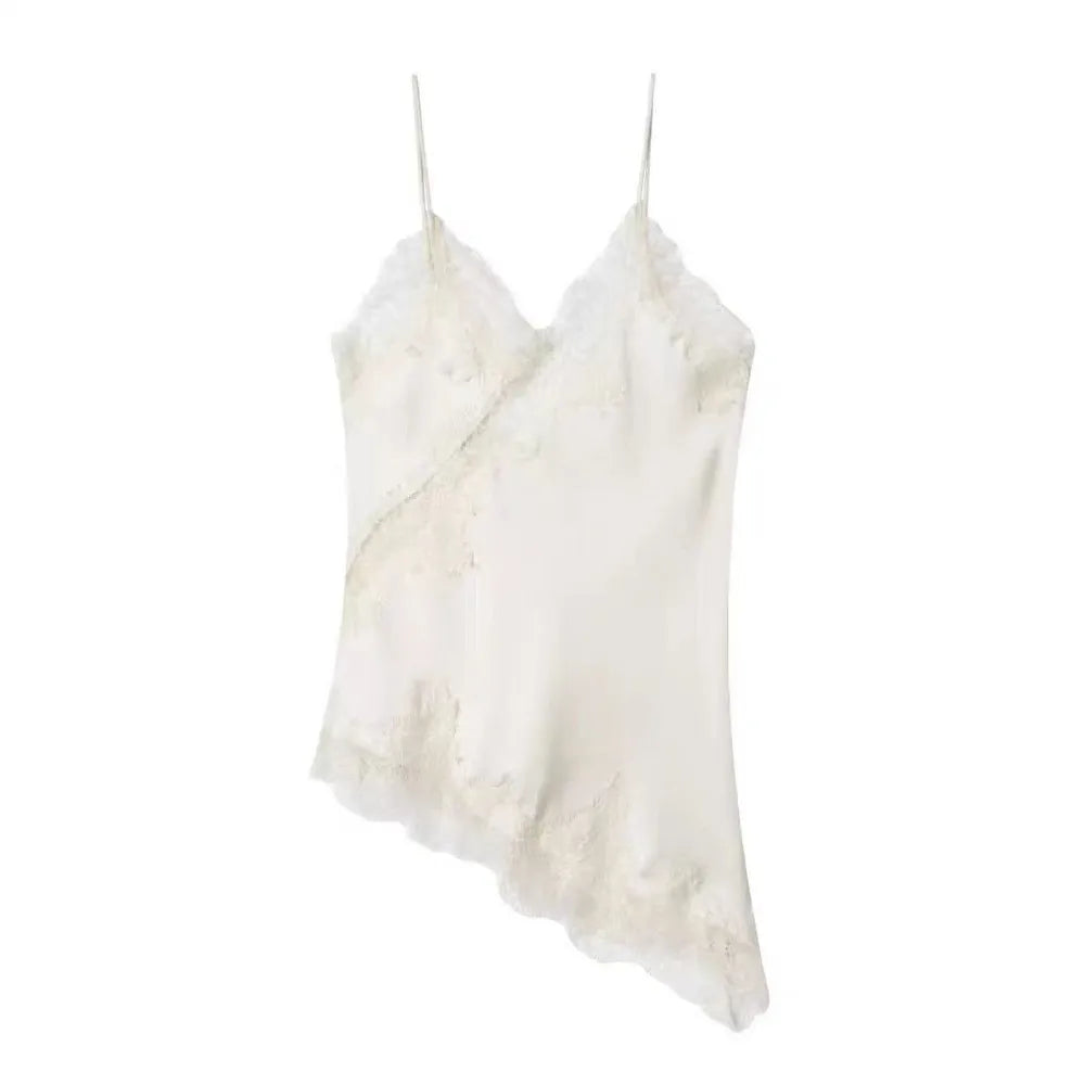 Women's V-Neck Camisole with Lace Trim and an Asymmetric Hem