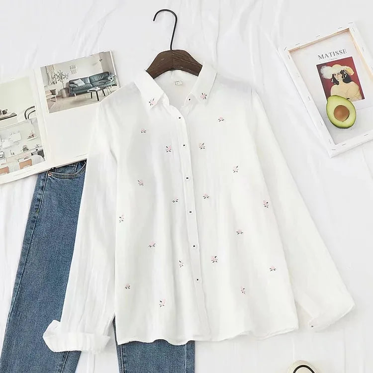 Women's Floral Collared Long Sleeve Shirt