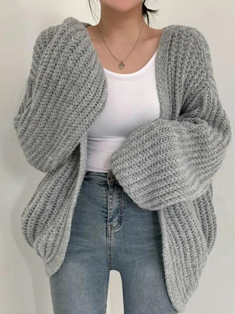 Women's Open Front Chunky Knit Cardigan Casual Knit Layer