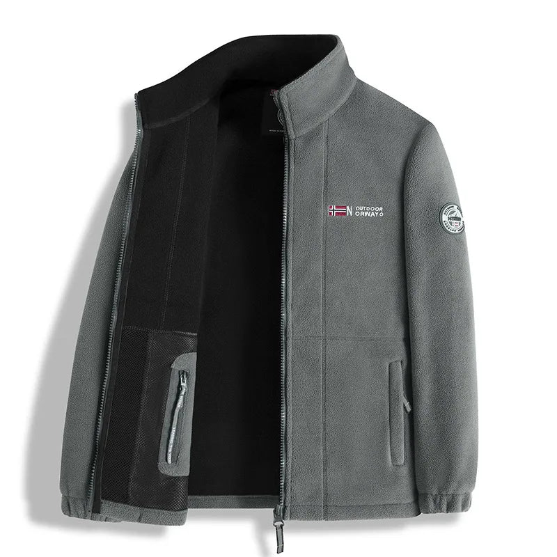 Men's Stand Collar Fleece Zip Front Jacket