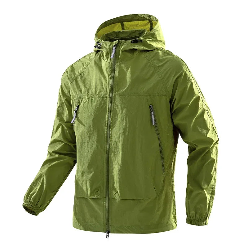 Hooded Long Sleeve Full Zip Outdoor Hiking Jacket with Pockets