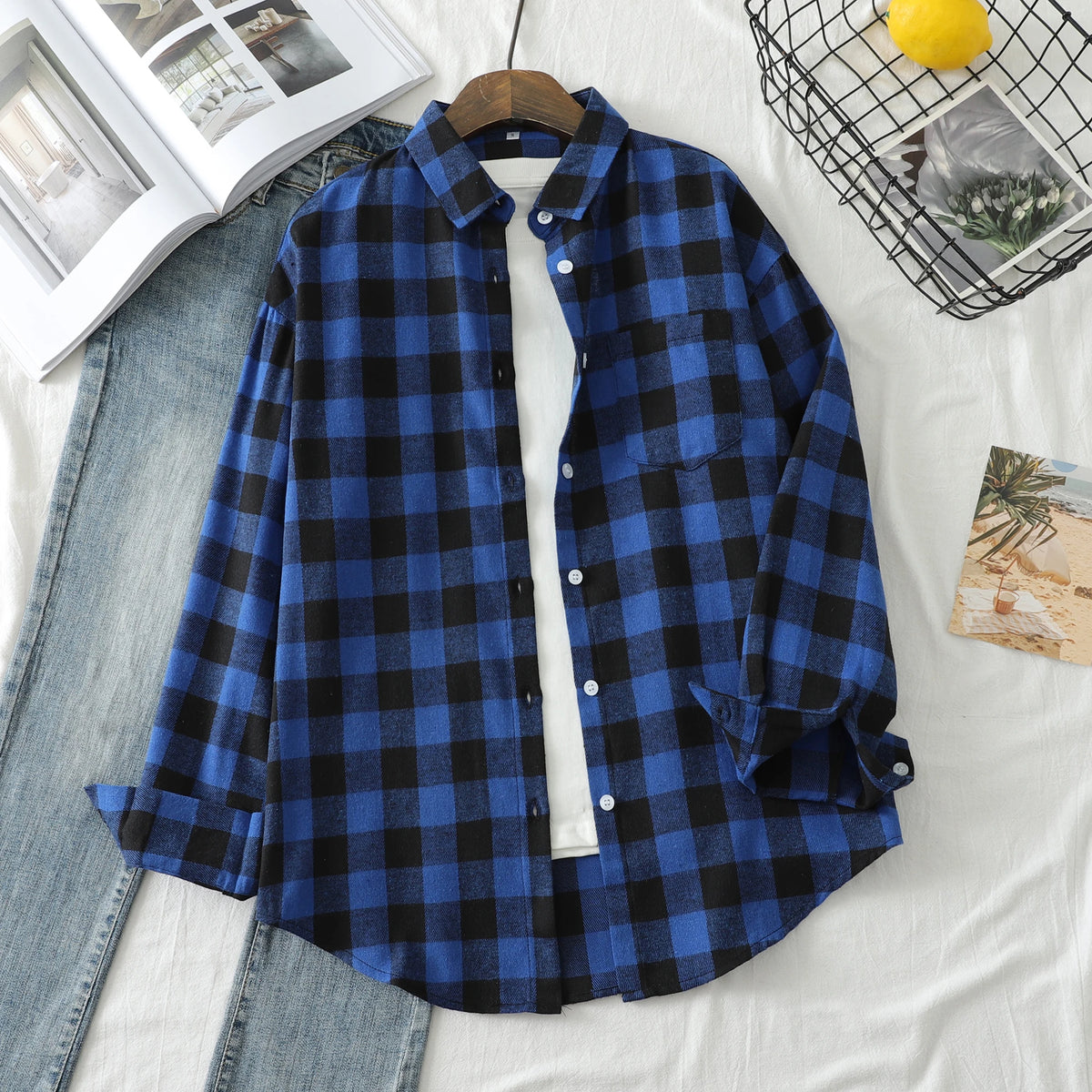 Women's Checked Collared Long Sleeve Shirt