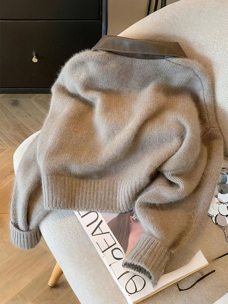 Women's Fluffy Turn Collar Zip Front Cardigan Casual Knit Layer