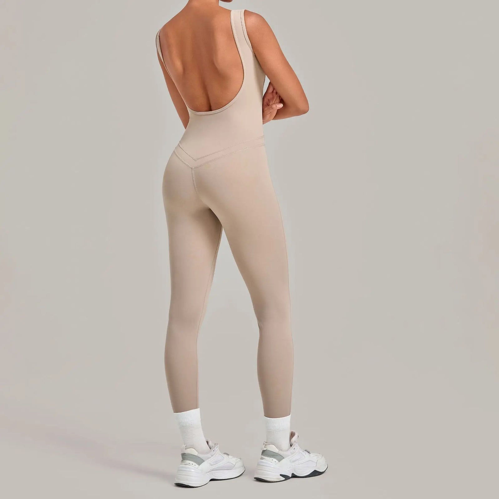 Women's Wide Strap Nylon Blend Workout Jumpsuit with Low Scoop Back