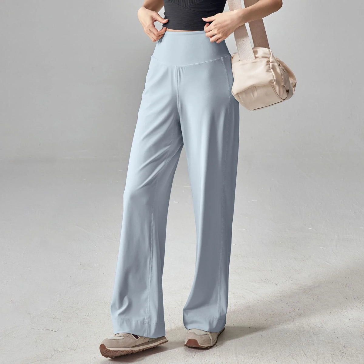Women's Crossover Waist Nylon Blend Wide Leg Workout Pants with Pockets