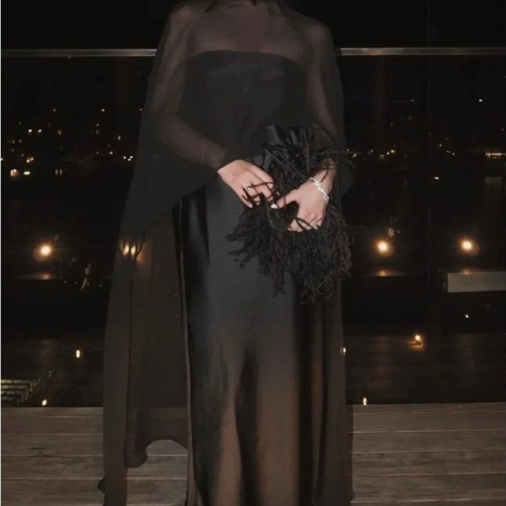 Long Sheer Draped Cape for Layering over Outfits