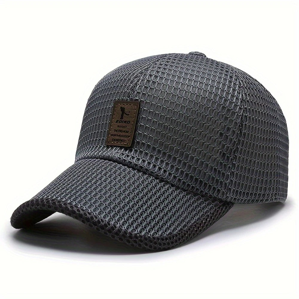 Mesh Baseball Cap with Curved Brim and Adjustable Back