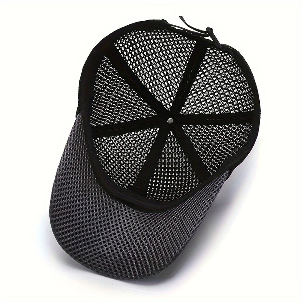Mesh Baseball Cap with Curved Brim and Adjustable Back