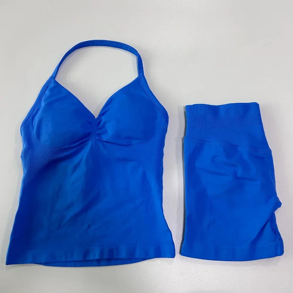 Women's Halter Tank And Shorts Yoga Set For Workout Outfits