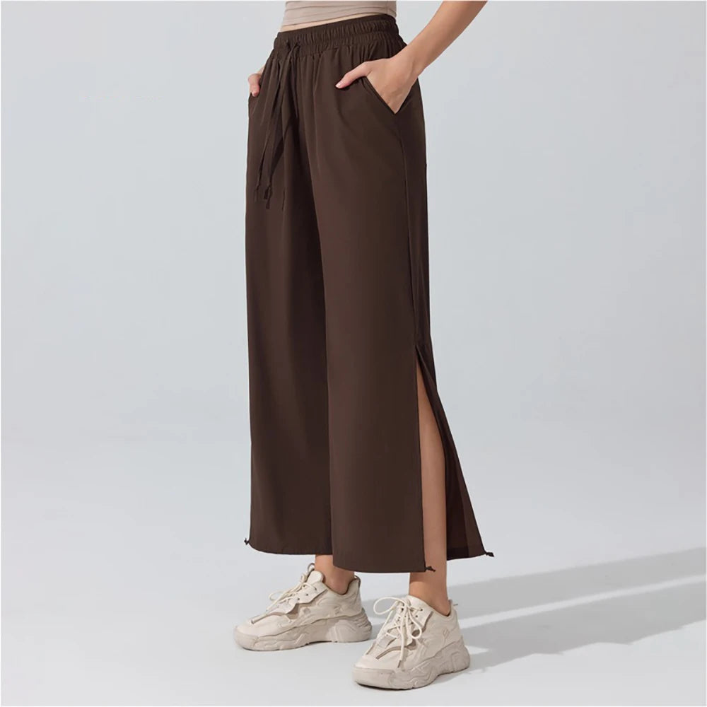 Women's High Waist Workout Pants with Wide Harem Legs and Cuffed Ankles