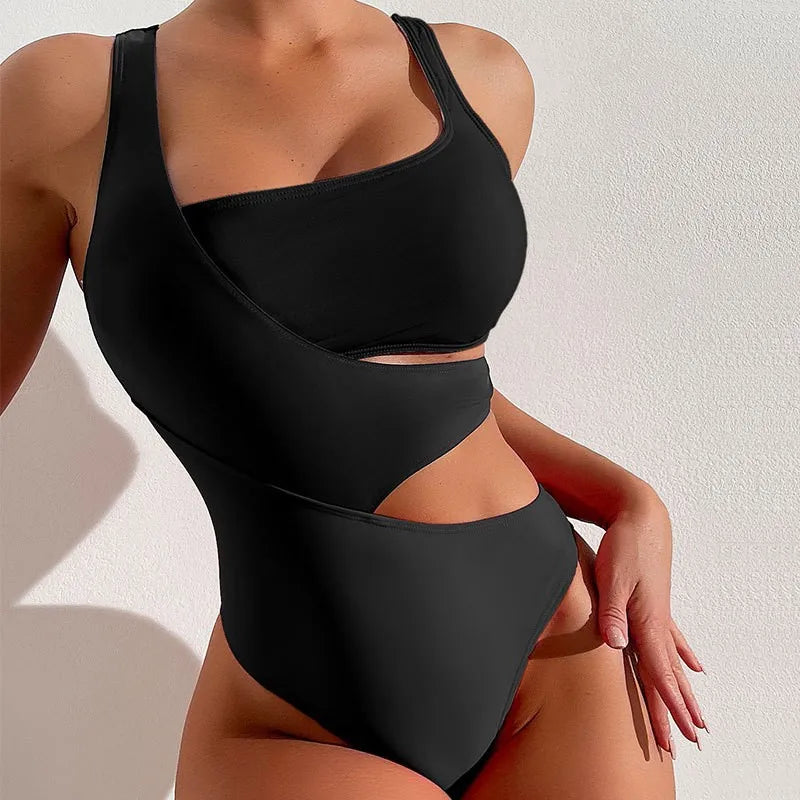 Women's Colour Block Asymmetric Swimwear with One and Two Piece Options