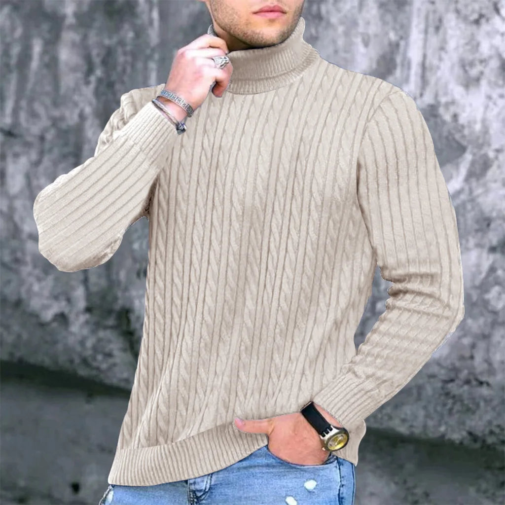 Men's Ribbed Turtleneck Long Sleeve Knit Sweater