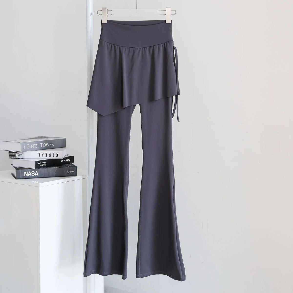Women's Skirt Overlay Nylon Blend Flared Workout Pants with Side Tie Detail