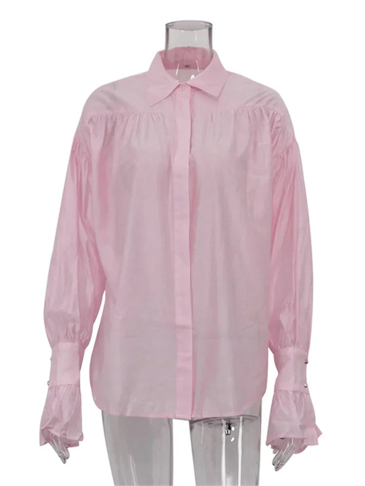 Women's Loose Flared Cuff Long Sleeve Blouse