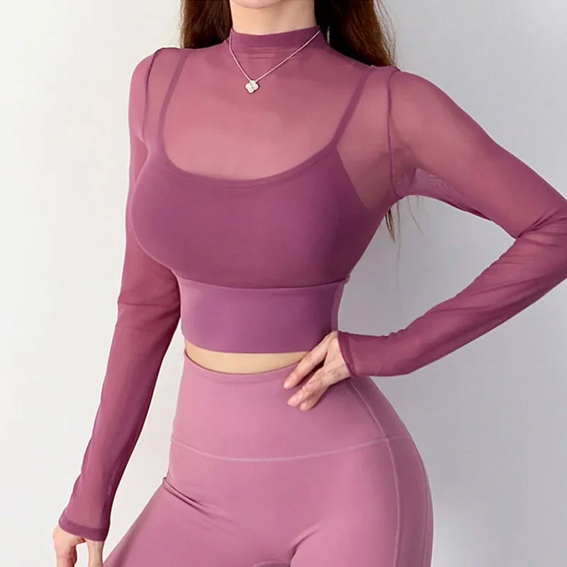 Women's Square-Neck Long-Sleeve Workout Crop Top