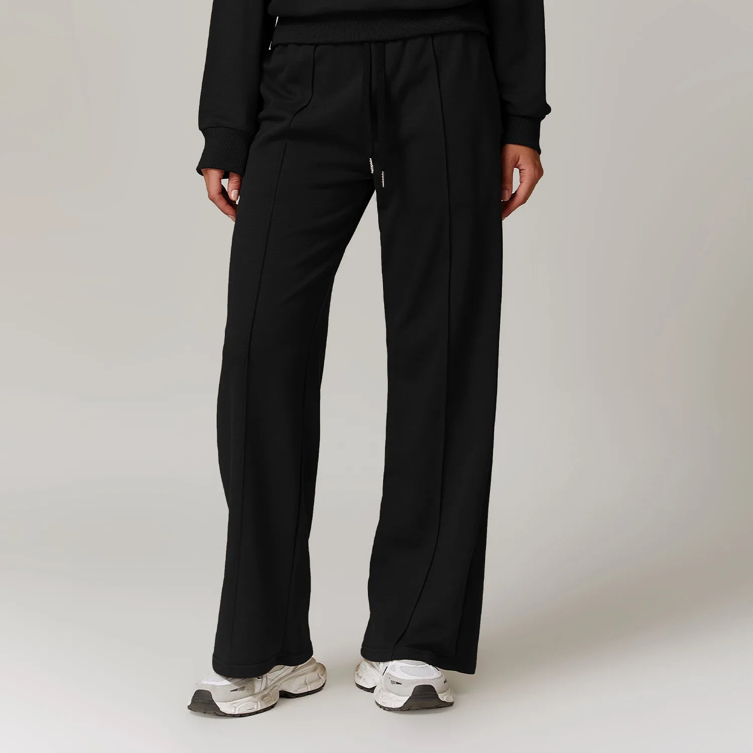 Women's Drawstring Waist Cotton Blend Wide Leg Pants with Side Pockets